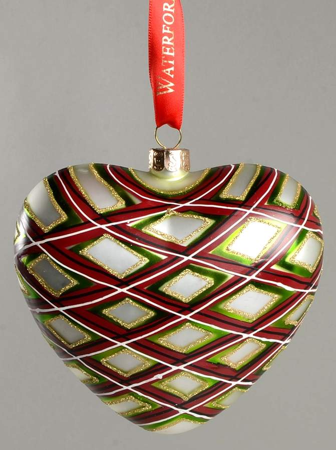 Red, Green on Champagne, White, Gold Plaid Heart - Boxed by Waterford Crystal-1