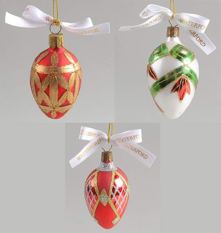 Holiday Heirloom Red, Green, Gold Majestic Egg-Mini (Set Of 3) - Boxed by Waterford Crystal-1