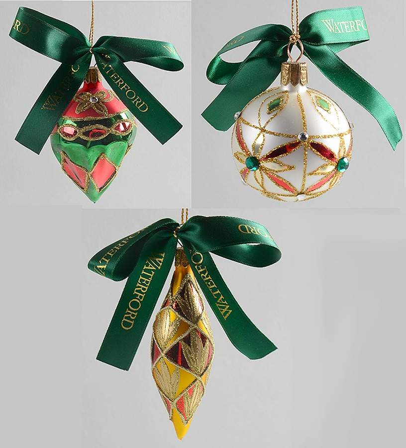 Holiday Heirloom Red, Green, Gold Christmas Sensations(Set Of 3) - Boxed by Waterford Crystal-1