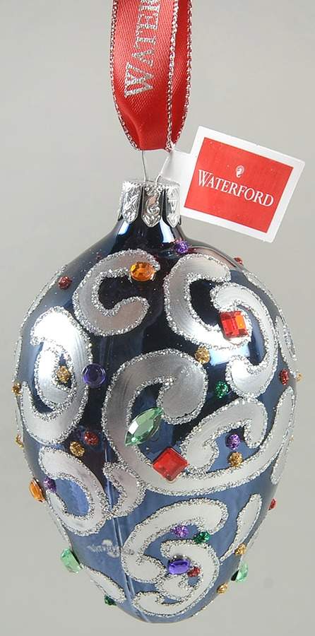 Jewel Tones, Brights, Pastels Sapphire Scroll Egg - No Box by Waterford Crystal-1