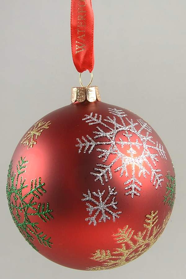 Holiday Heirloom Red, Green, Gold Holiday Snowflake Ball - Boxed by Waterford Crystal-1