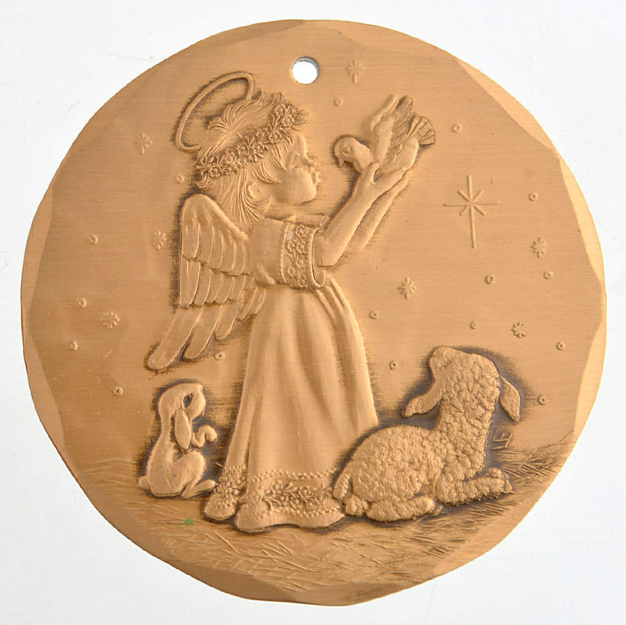 Annual Bronze Ornaments Angel With Dove - No Box by Wendell August-1