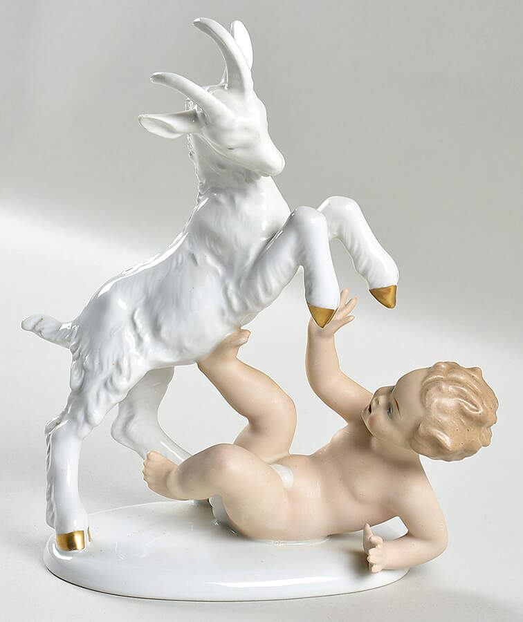 Wallendorf Figurines Billy Goat & Child - No Box by Wallendorf Porcelain-1