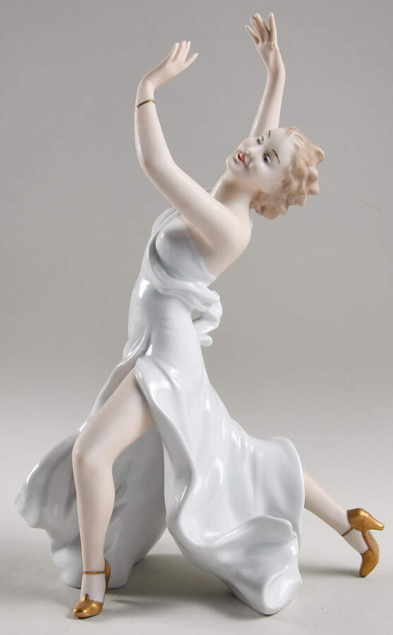 Wallendorf Figurines Woman Dancing-White Dress - No Box by Wallendorf Porcelain-1