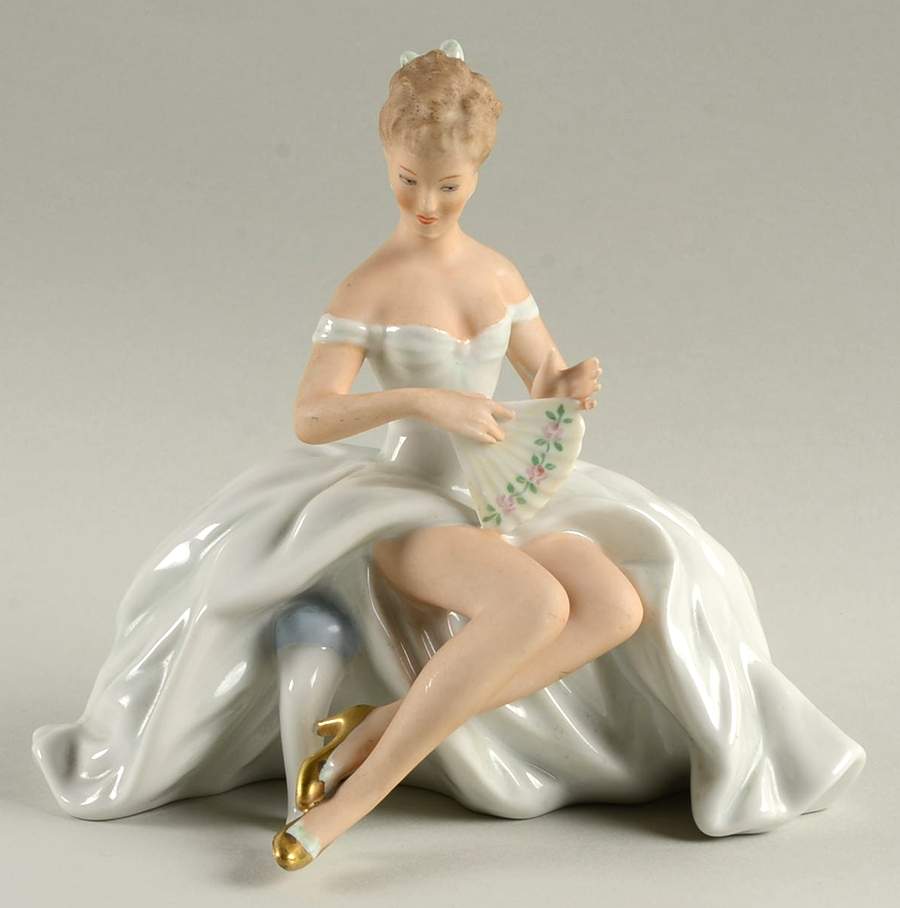 Wallendorf Figurines Girl Sitting With Fan - No Box by Wallendorf Porcelain-1