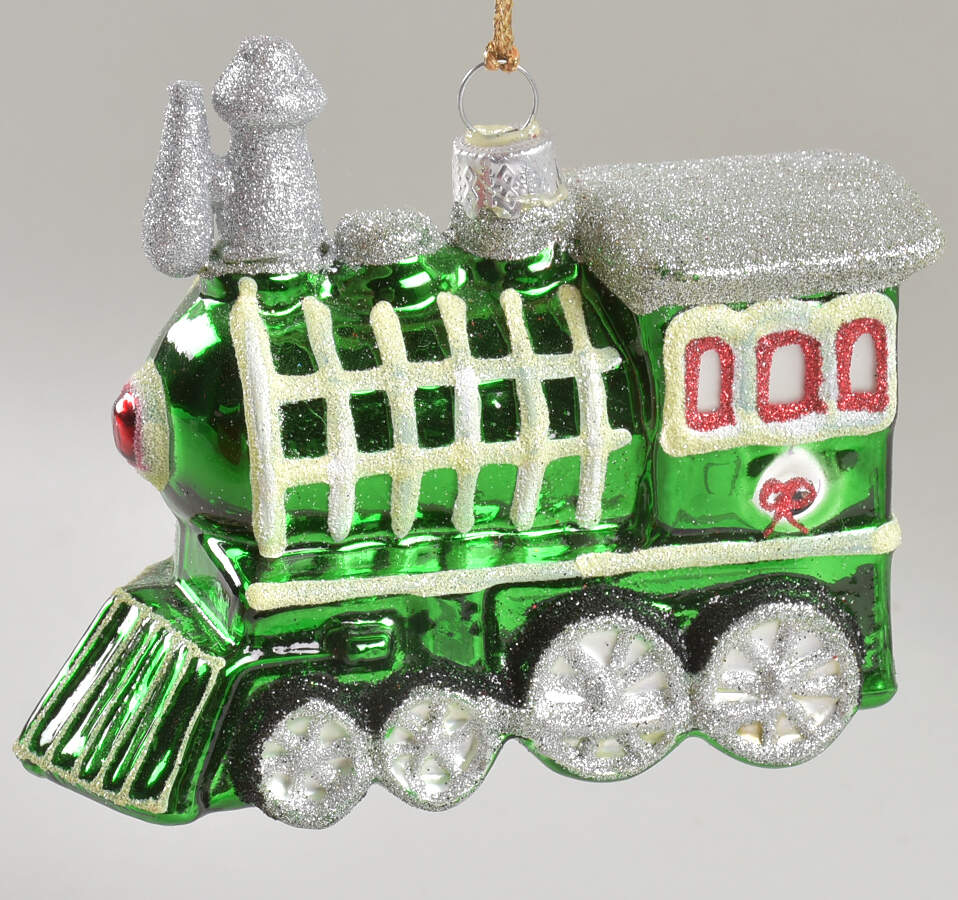 Marquis Blown Glass Ornaments Train Engine - Green - No Box by Waterford Crystal-1