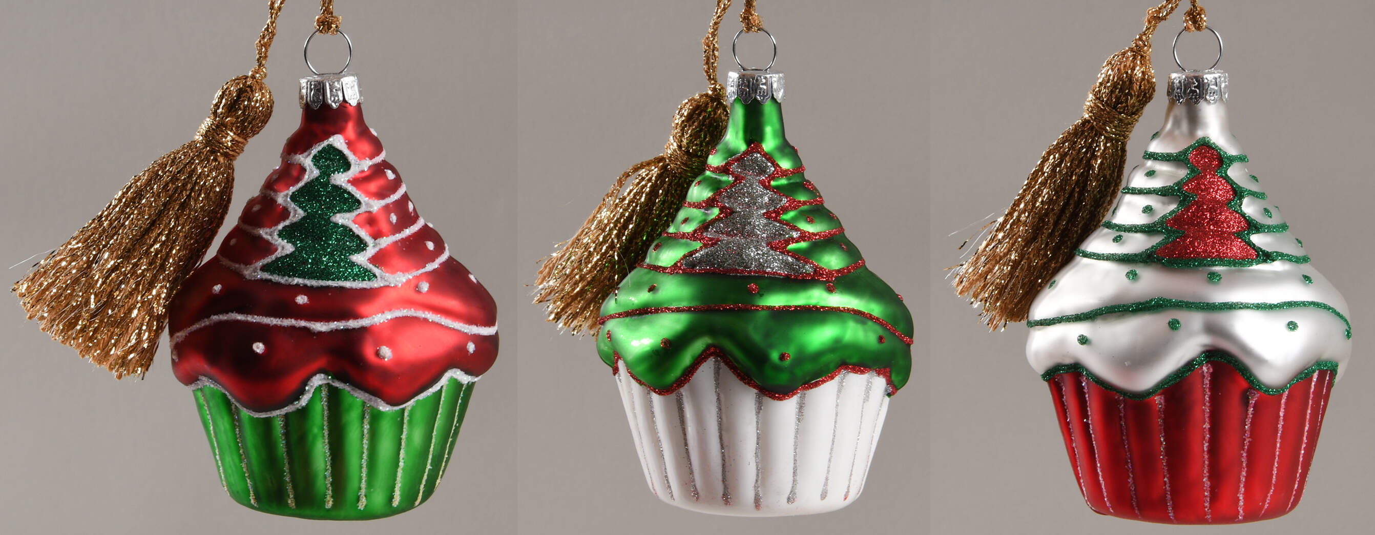 Marquis Blown Glass Ornaments Christmas  Cupcakes S/3 - No Box by Waterford Crystal-1