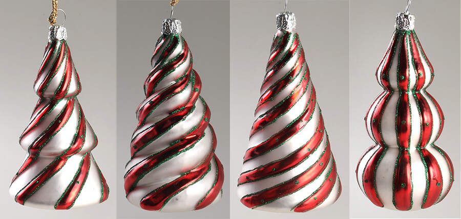 Marquis Blown Glass Ornaments Candy Cane Trees S/4 - Boxed by Waterford Crystal-1