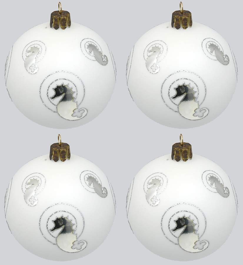 Marquis Blown Glass Ornaments White Seahorse Ball (Set Of 4) - With Box by Waterford Crystal-1