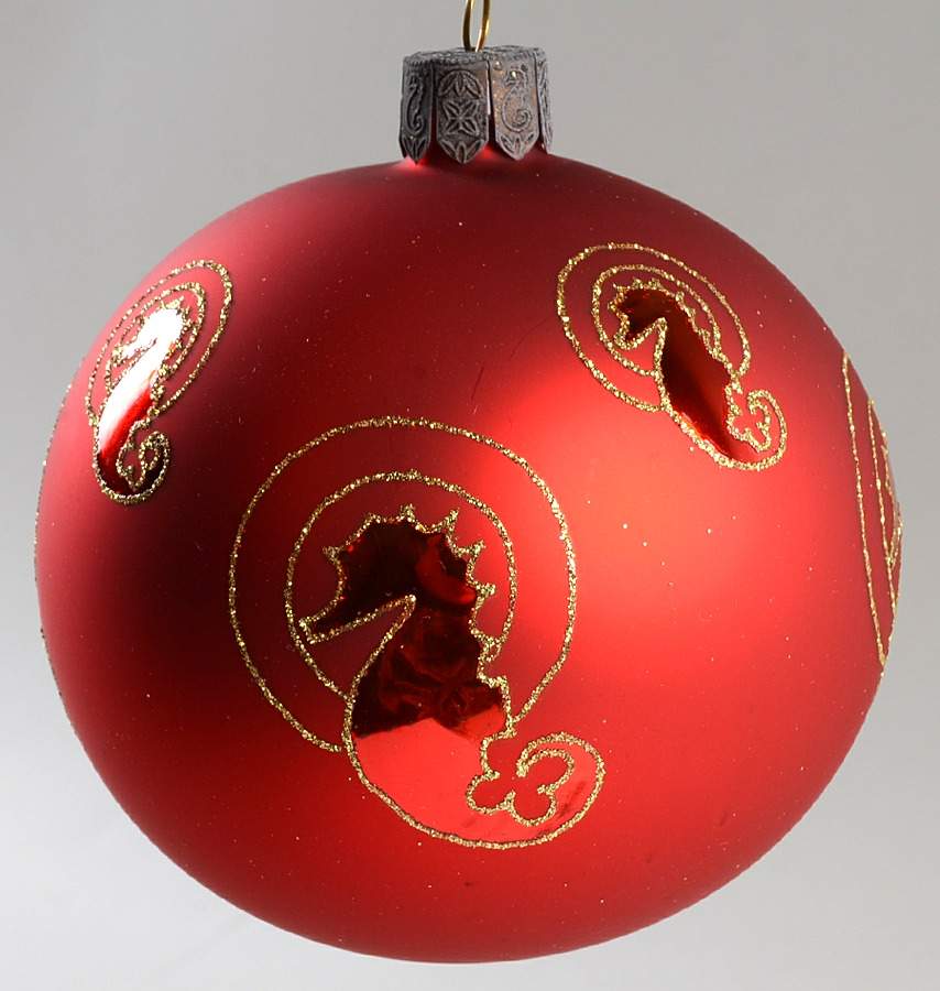 Marquis Blown Glass Ornaments Red Seahorse Ball - With Box 50a by Waterford Crystal-1