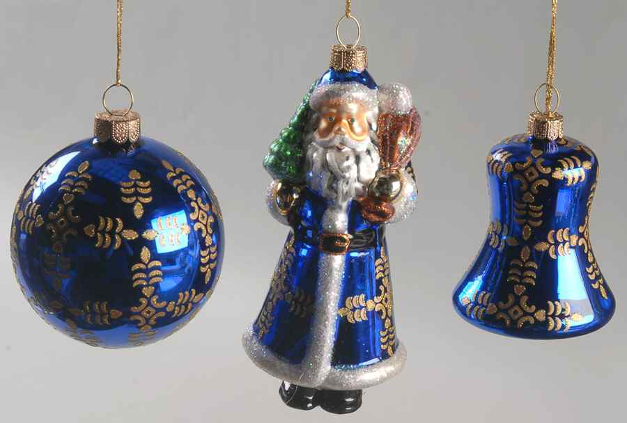 Marquis Blown Glass Ornaments Santa, Ball & Bell Set Of 3 - No Box by Waterford Crystal-1