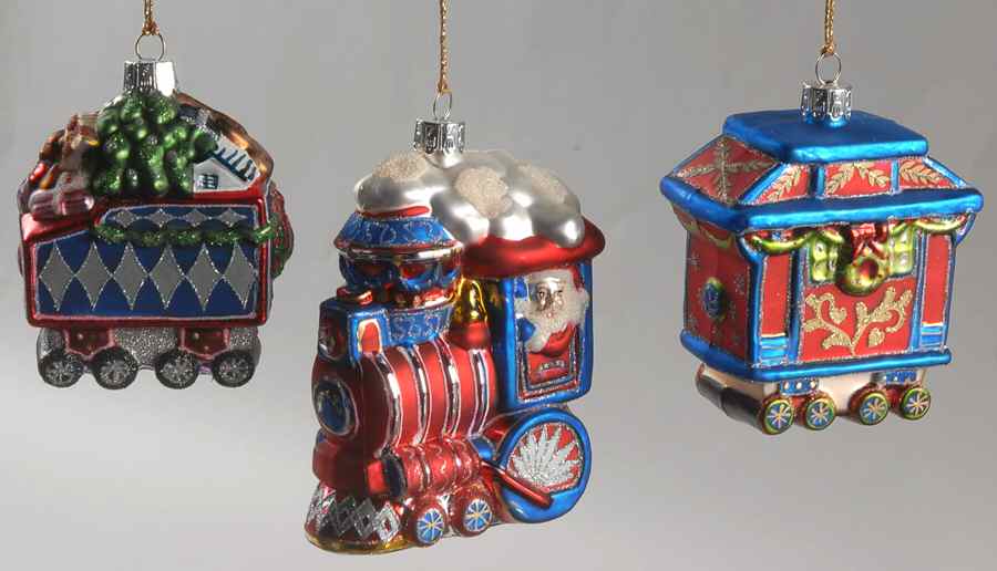 Marquis Blown Glass Ornaments Train Set Of 3 - No Box by Waterford Crystal-1