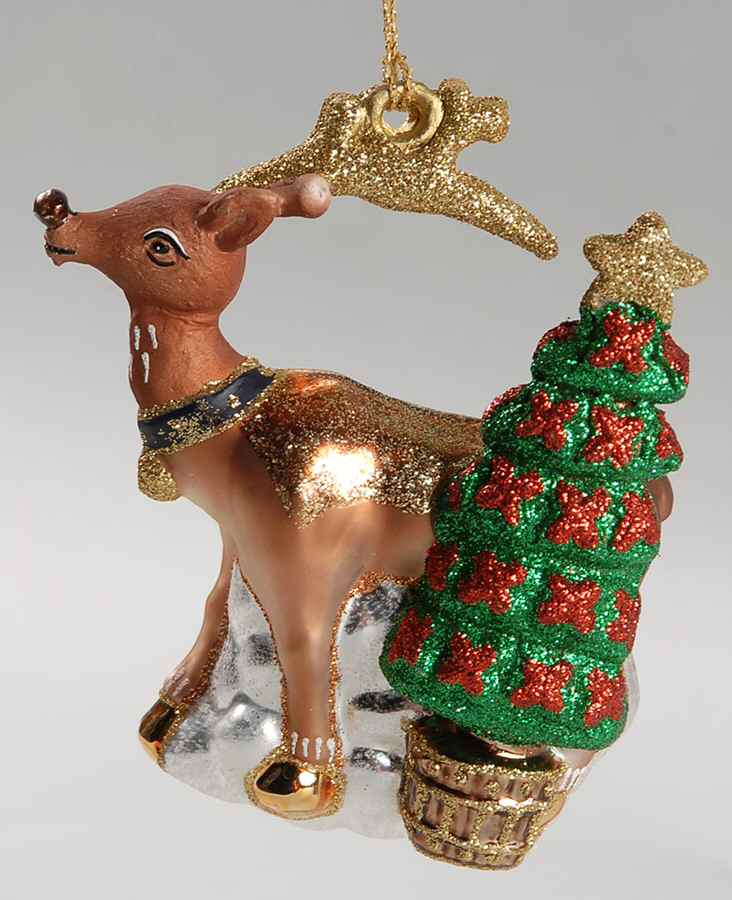 Marquis Blown Glass Ornaments Reindeer With Tree - Boxed by Waterford Crystal-1
