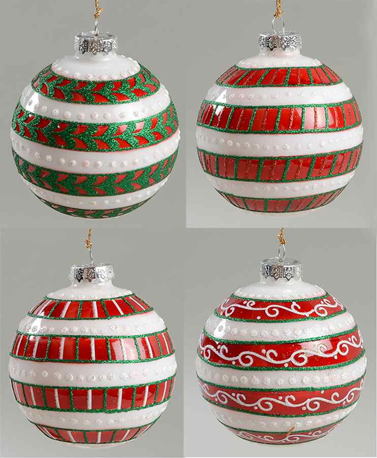 Marquis Blown Glass Ornaments Holiday Stripes Ball S/4 - Boxed by Waterford Crystal-1