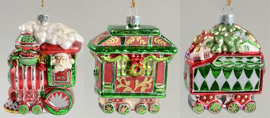 Marquis Blown Glass Ornaments Christmas Train - Set Of 3 - No Box by Waterford Crystal-1
