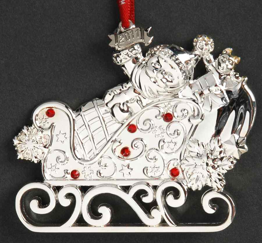 Santa Ornaments (Silverplate) Santa And Sleigh - No Box by Waterford-1