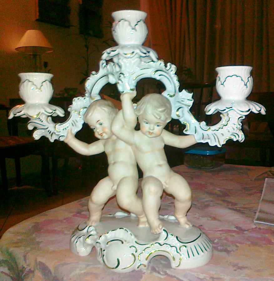 Wallendorf Candleholders Cherub-3 Light Candelabra - No Box by Wallendorf Porcelain-1