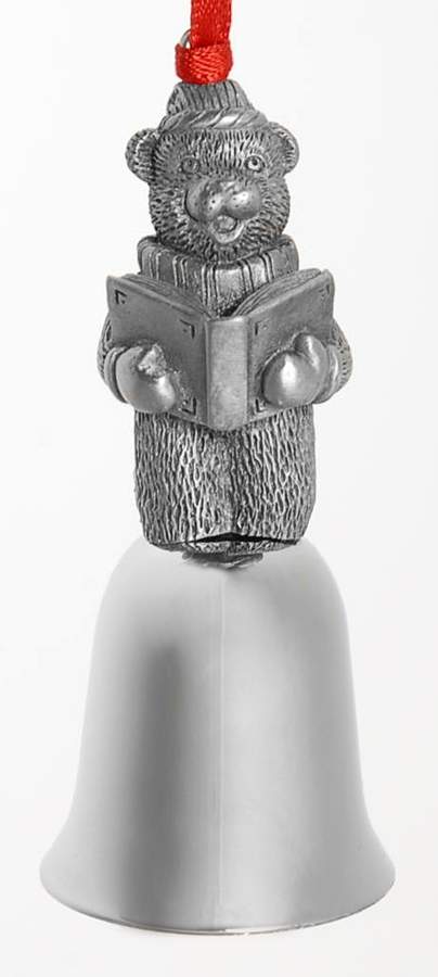 Antique Pewter Mini Bells Teddy Caroler - Boxed by Wallace Silver-1
