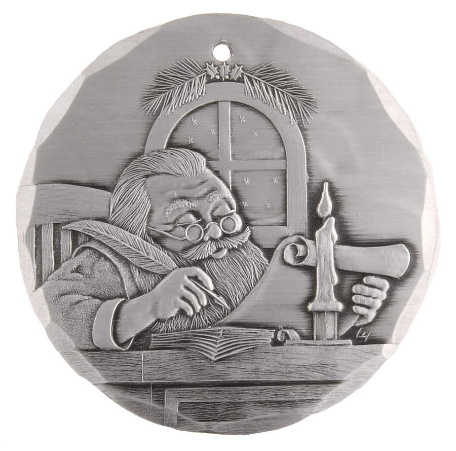 Annual Santa Ornament-Aluminum Checking His List - No Box Nb1996 by Wendell August-1