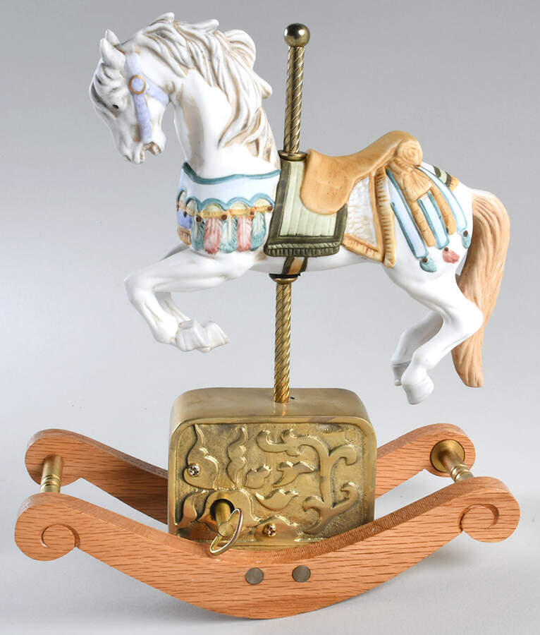 Musical Carousel Rocking Horse White-Feathers-Carousel Waltz - No Box by Willitts Galleries-1