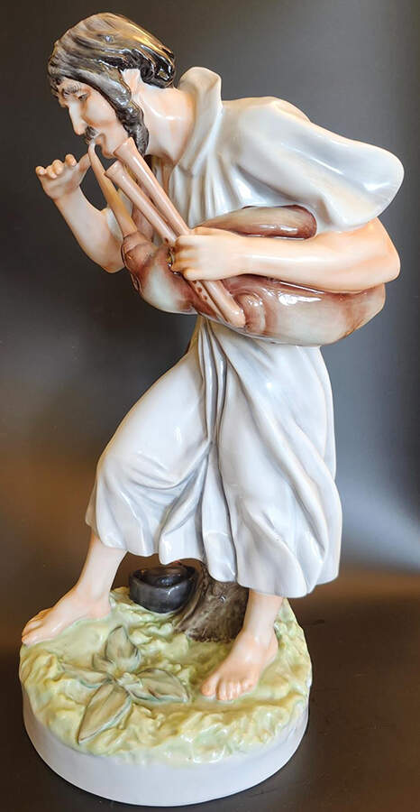 Zsolnay Figurines Hungarian Man Playing Bagpipes - Boxed by Zsolnay-1