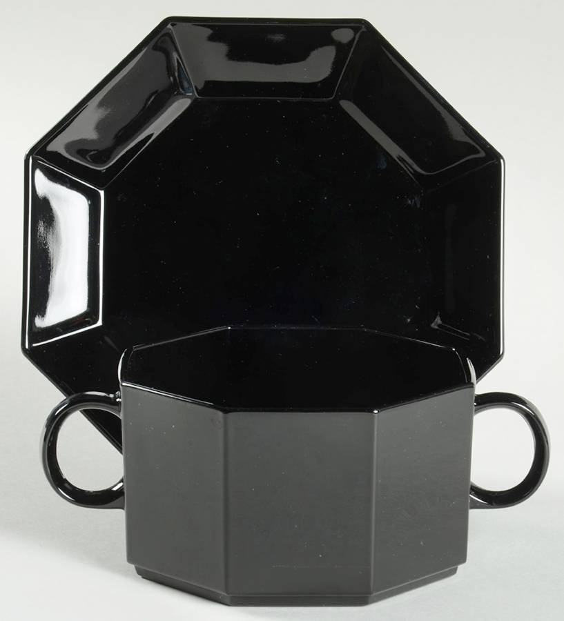 Octime Black Cream Soup & Saucer Set by Arcoroc-1