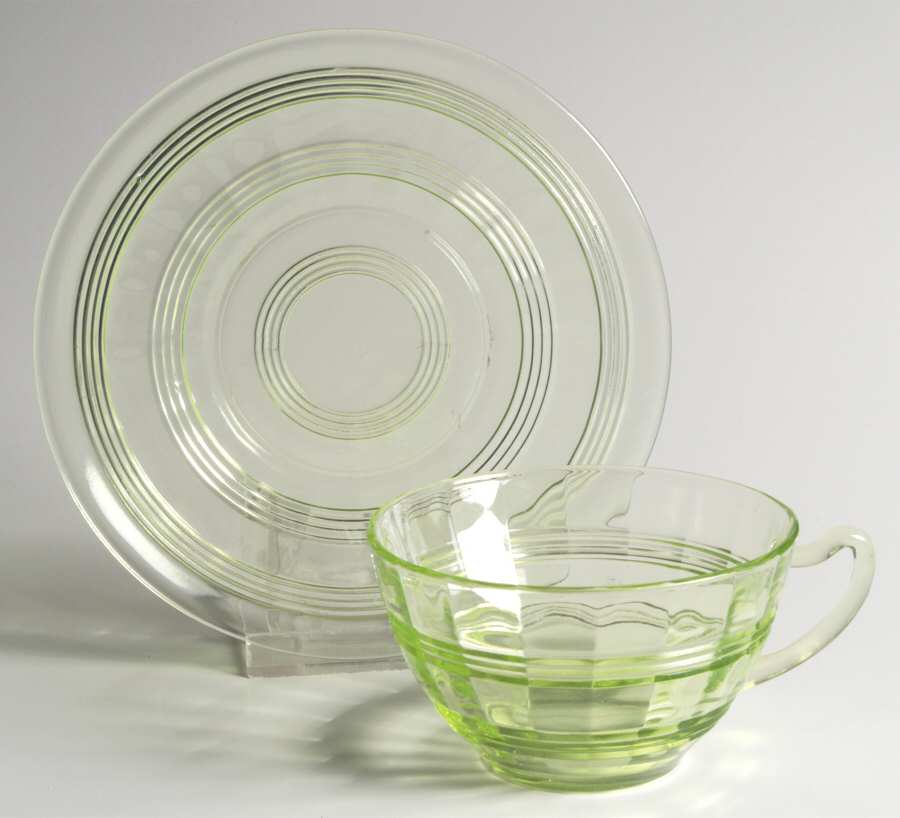 Banded Rings Green Cup & Saucer Set by Anchor Hocking-1