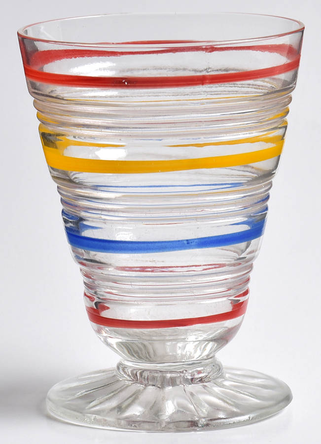 Banded Rings Clear and Multi Colored Bands Juice Glass by Anchor Hocking-1