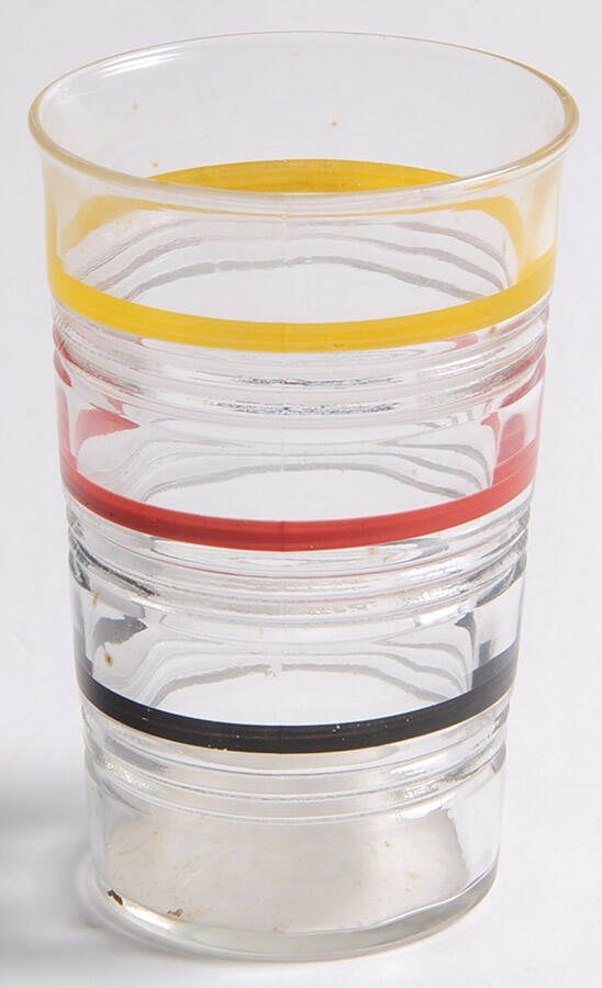 Banded Rings Clear and Multi Colored Bands Flat Juice Glass by Anchor Hocking-1