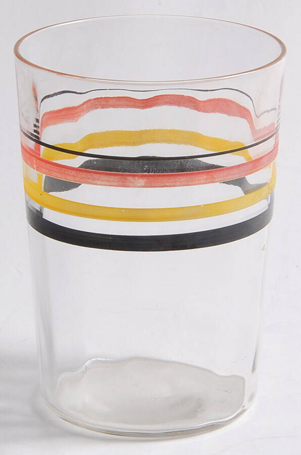 Banded Rings Clear and Multi Colored Bands 8 Oz Old Fashioned by Anchor Hocking-1