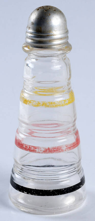 Banded Rings Clear and Multi Colored Bands Shaker with Metal Lid by Anchor Hocking-1