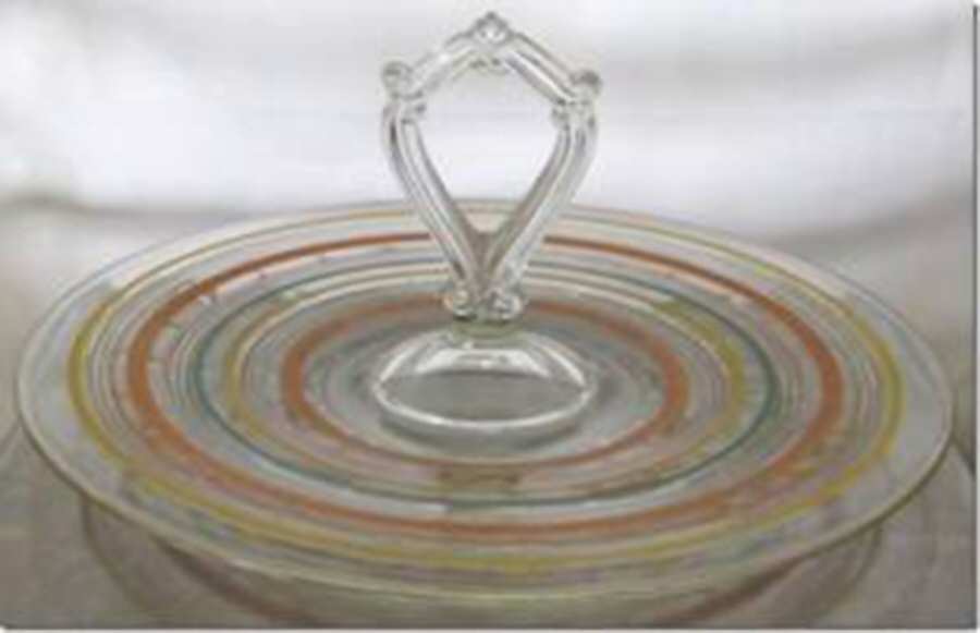 Banded Rings Clear and Multi Colored Bands Center Handle Tray by Anchor Hocking-1