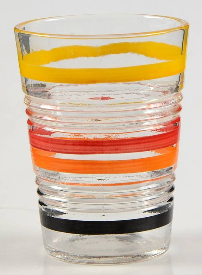 Banded Rings Clear and Multi Colored Bands Whiskey Glass by Anchor Hocking-1