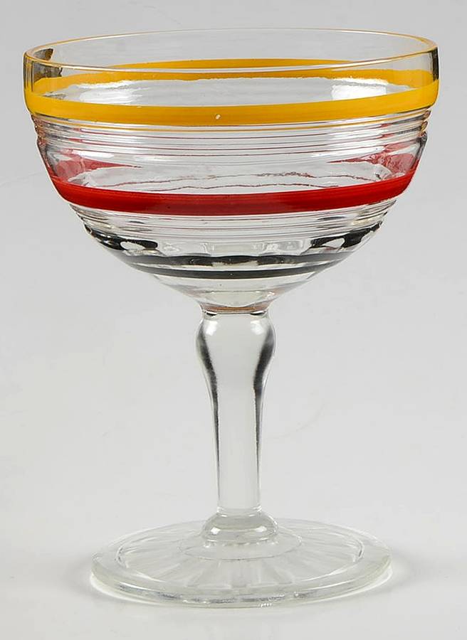 Banded Rings Clear and Multi Colored Bands Champagne/Tall Sherbet by Anchor Hocking-1