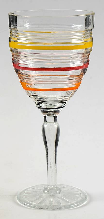 Banded Rings Clear and Multi Colored Bands Water Goblet by Anchor Hocking-1