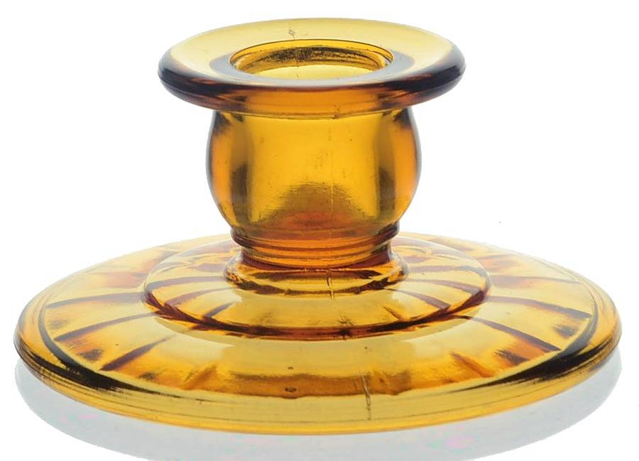 Block Optic Amber Single Light Candlestick by Anchor Hocking-1