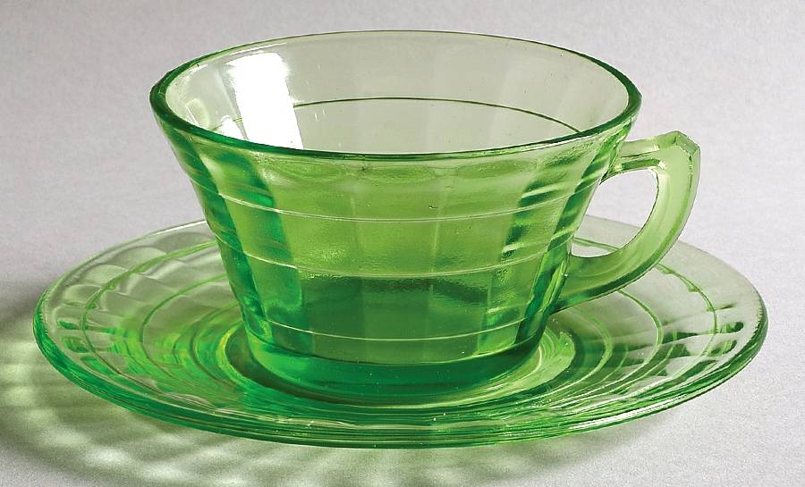 Block Optic Green Cup and Saucer Set by Anchor Hocking-1