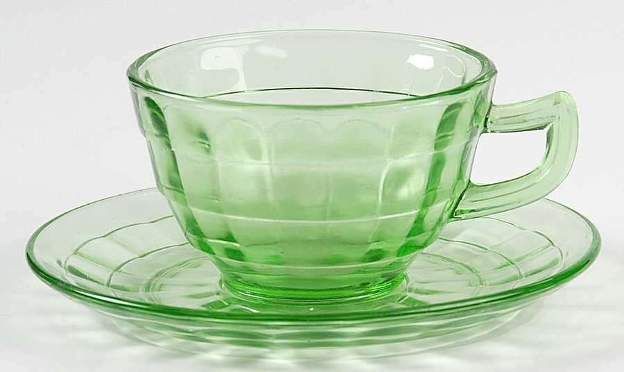 Block Optic Green Cup and Saucer Set by Anchor Hocking-1