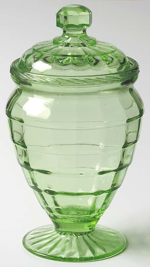 Block Optic Green Footed Candy Dish & Lid by Anchor Hocking-1