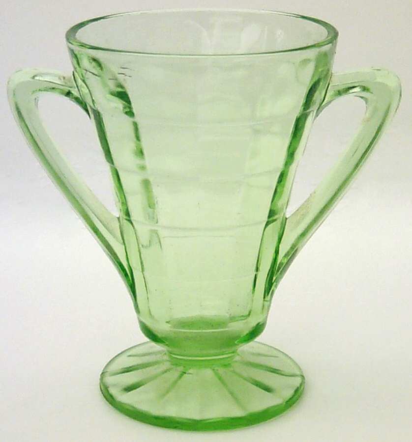 Block Optic Green Open Sugar/Footed by Anchor Hocking-1