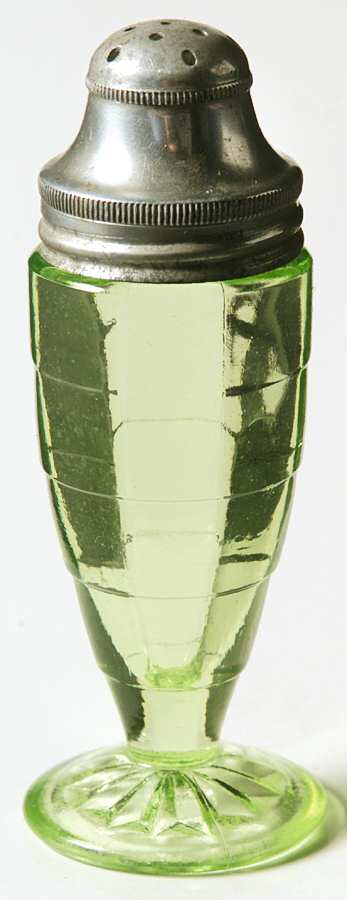 Block Optic Green Footed Shaker & Metal Lid by Anchor Hocking-1