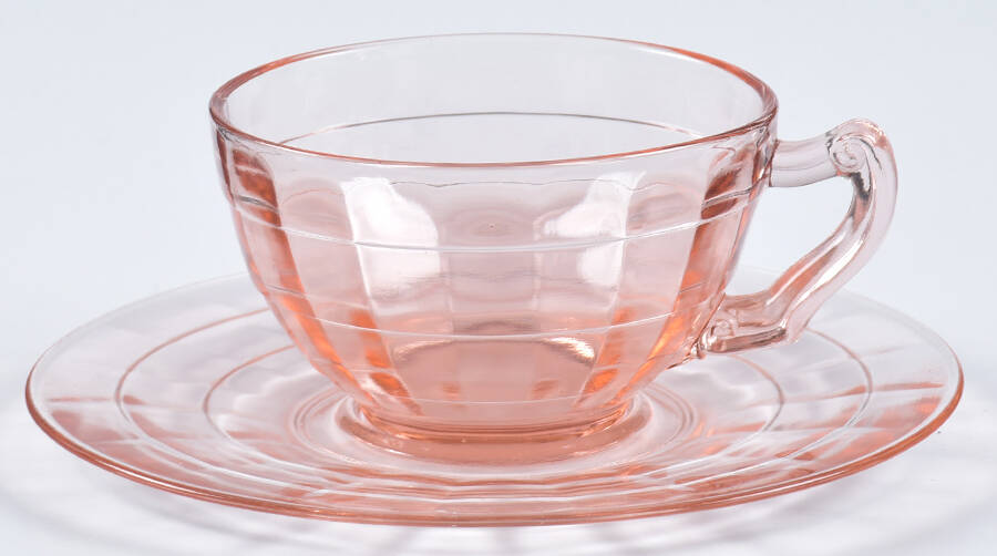 Block Optic Pink Cup and Saucer Set by Anchor Hocking-1