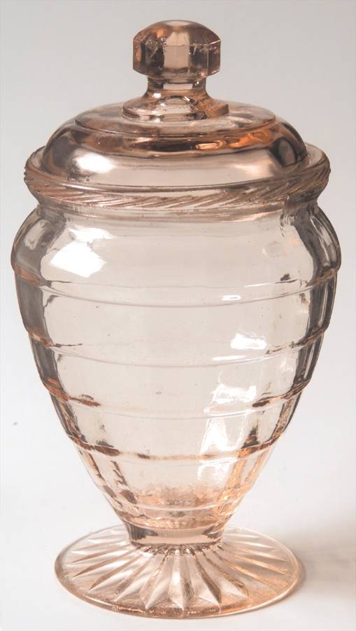 Block Optic Pink Footed Candy Dish & Lid by Anchor Hocking-1