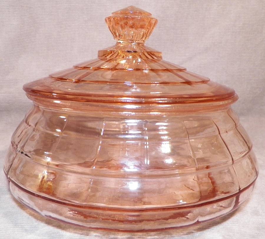 Block Optic Pink Candy Dish & Lid by Anchor Hocking-1