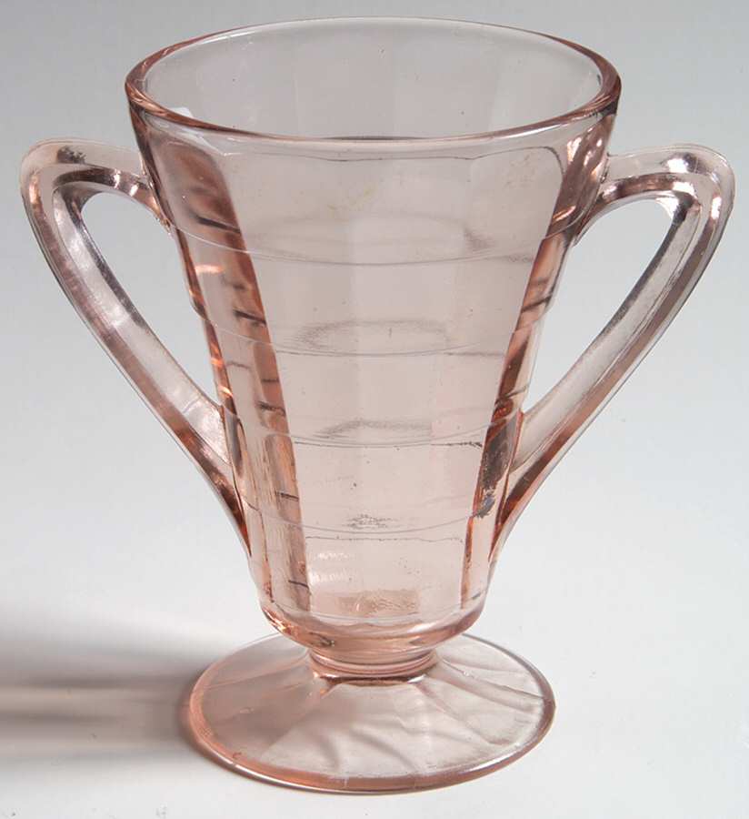 Block Optic Pink Footed Open Sugar by Anchor Hocking-1