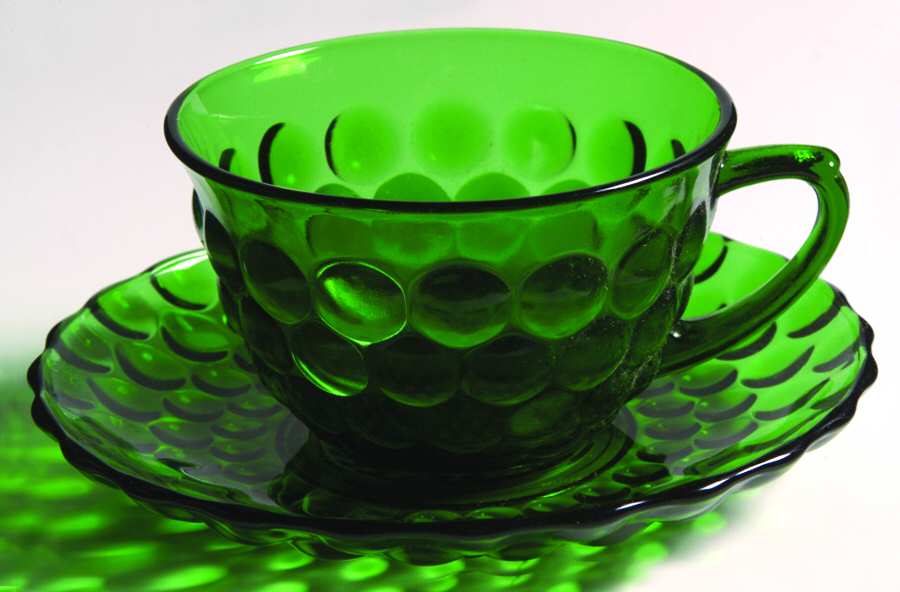Bubble Green Cup & Saucer Set by Anchor Hocking-1