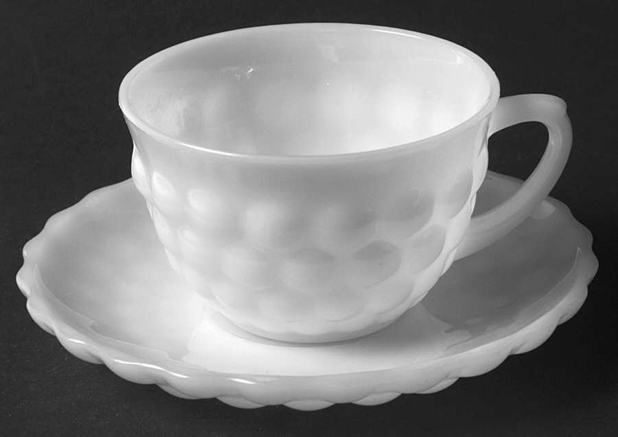 Bubble Milk Glass Cup & Saucer Set by Anchor Hocking-1