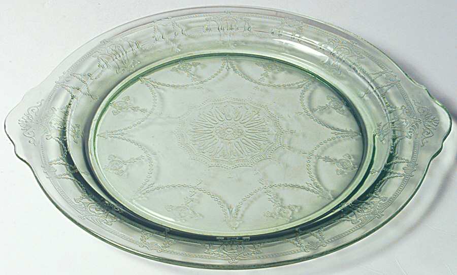 Cameo Green Handled Cake Plate by Anchor Hocking-1