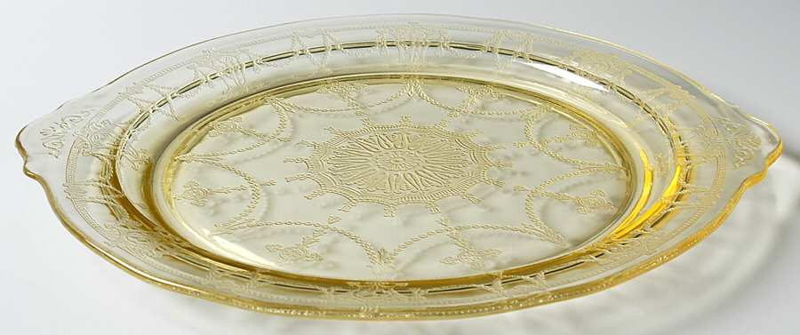 Cameo Yellow Handled Cake Plate by Anchor Hocking-1
