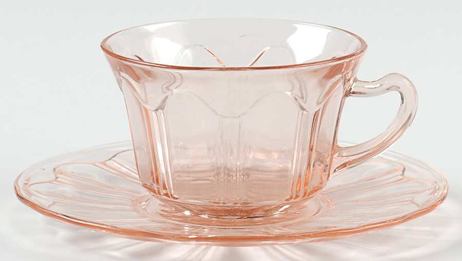 Colonial Pink Cup and Saucer, No Ring Bread & Butter Plate by Anchor Hocking-1